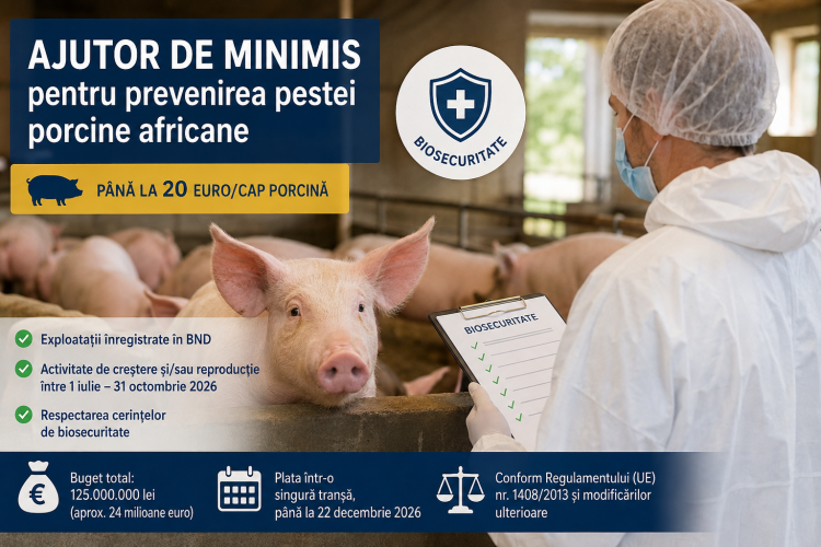 MADR propune un ajutor de minimis pentru prevenirea pestei porcine africane, până la 20 euro pentru fiecare porc
